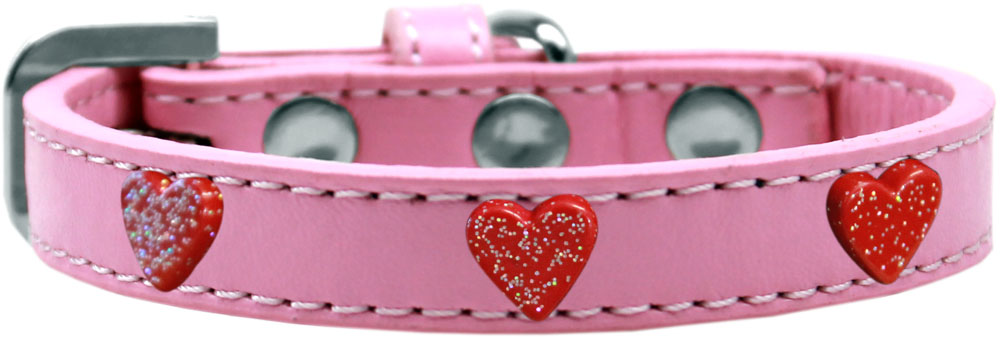 Red Glitter Heart Widget Dog Collar Light Pink Size 14